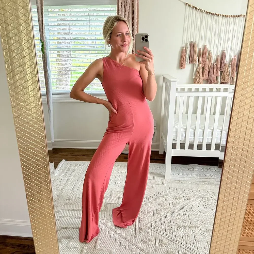 Lovers And Friends Charlie Ribbed Knit One Shoulder Jumpsuit Mauve Pink M - Picture 6 of 12